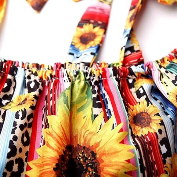 Toddler Baby Girl Sunflower Outfit Off Shoulder Ruffle Romper Jumpsuit - Picture 2 of 6